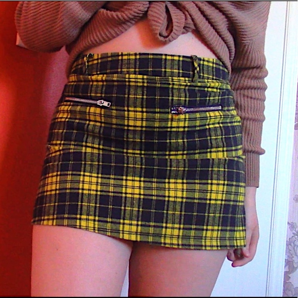 Yellow & Blue Plaid Mini Skirt